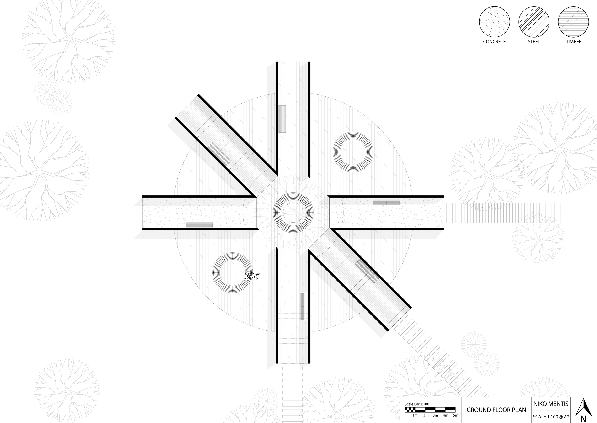 Ground floor plan showing detailed plan of structure at larger scale
