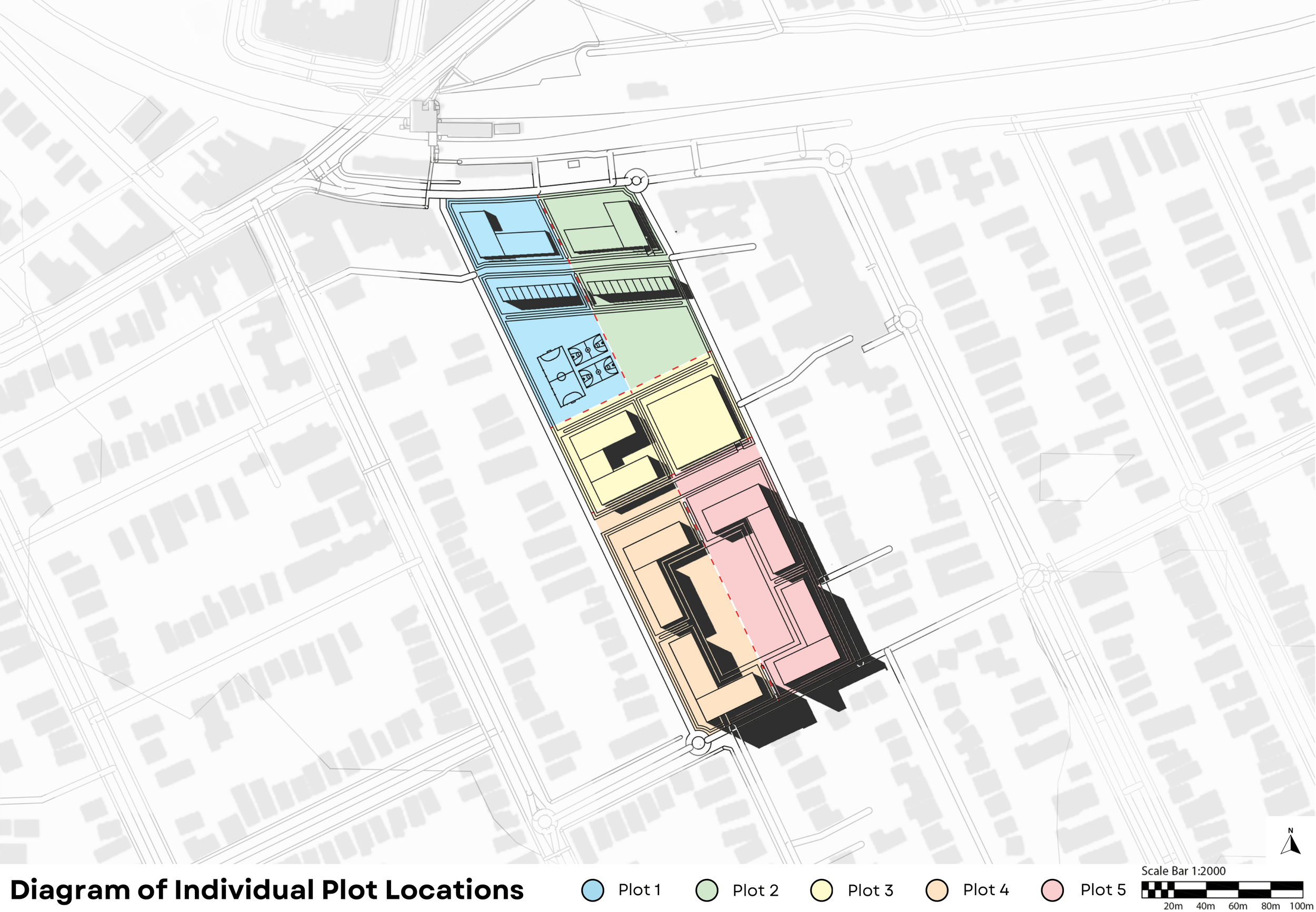 Diagram differentiates the site into five different sections, all demonstrating different purposes