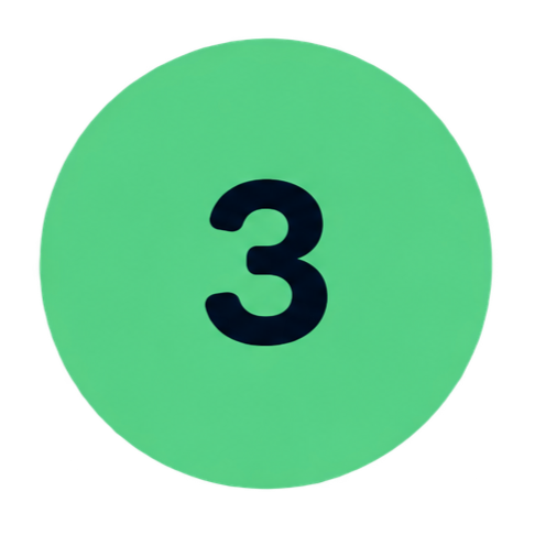 Green circle with a large black number 3 in the center.