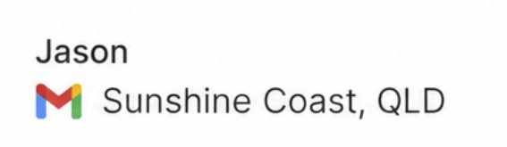 Text displaying the name 'Jason' with a colorful Google logo and the location 'Sunshine Coast, QLD'.