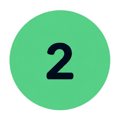 Green circle with the number 2 in black inside it.
