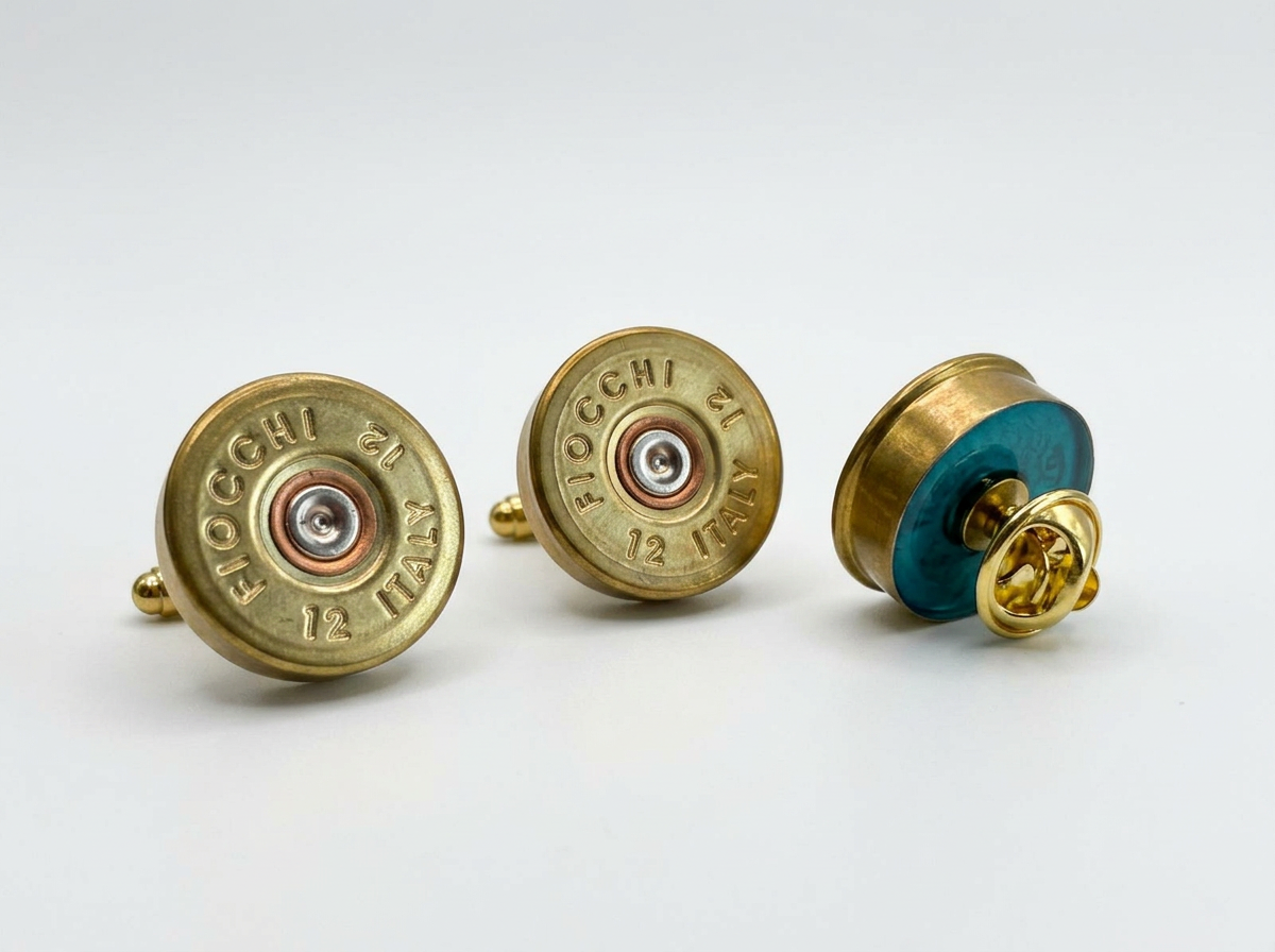 12-Bore Cartridge Cufflink & Pin Badge Set