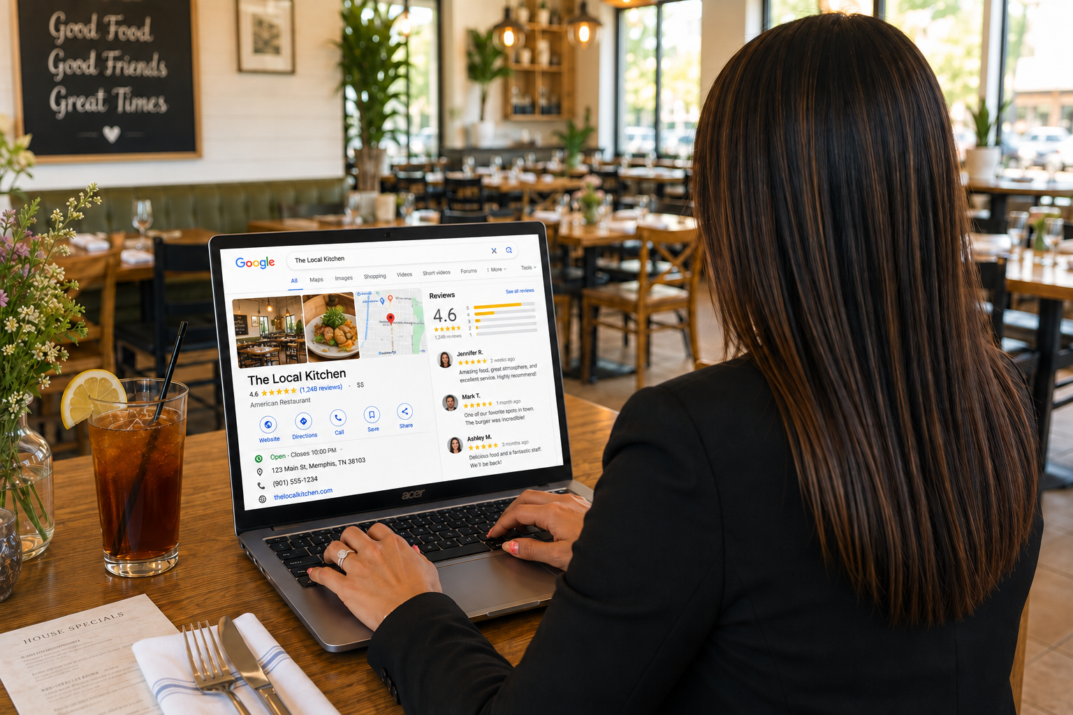Consultant on a computer working on a Google Business listing