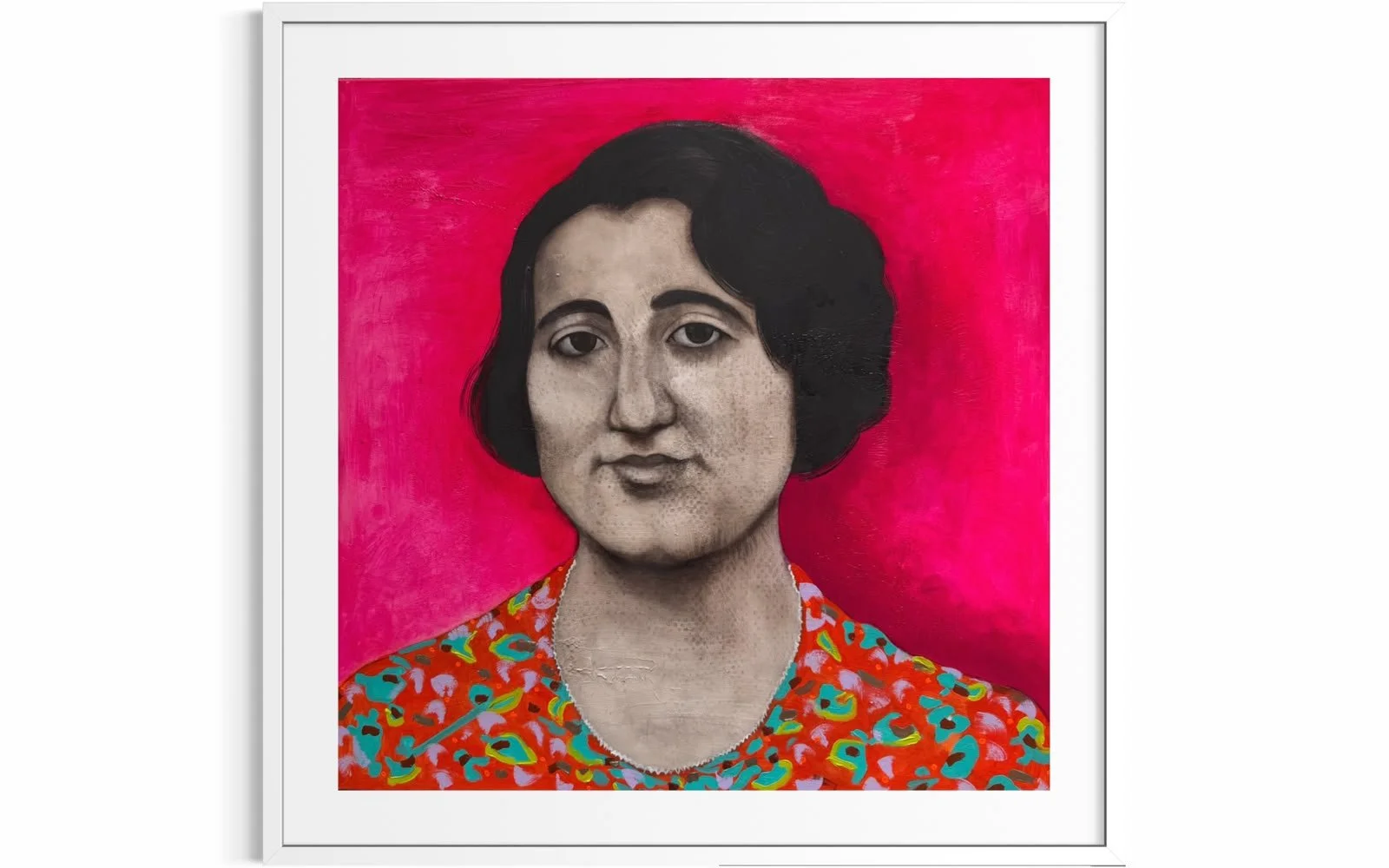 Litografía Dama sobre fondo rosa