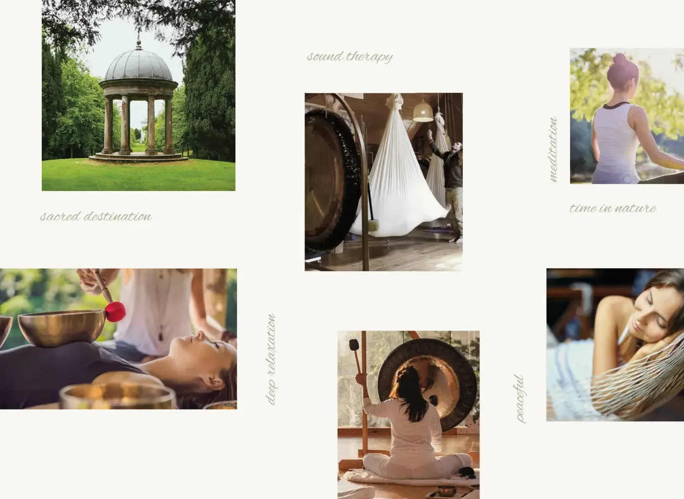 Sound healing mood board for Dromoland Castle exploring meditation, gong therapy, relaxation and time in nature.
