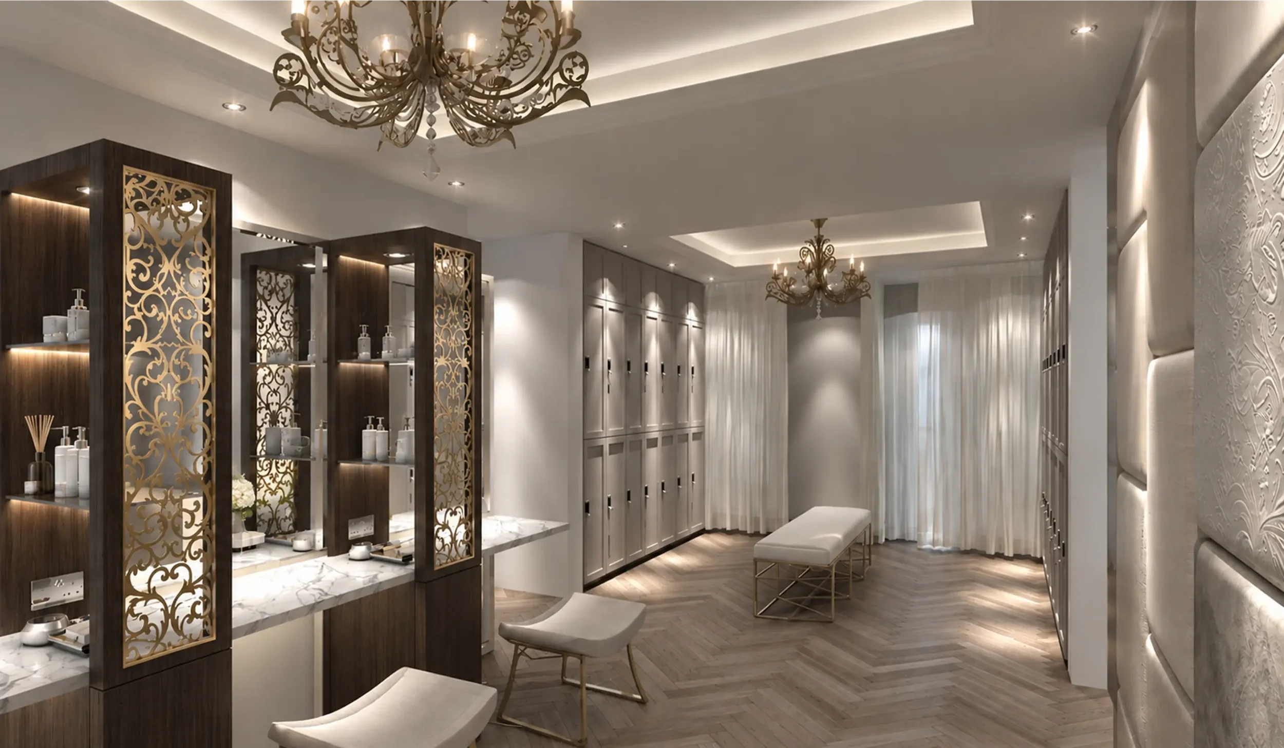Changing room interior design for the Champneys Henlow spa redevelopment