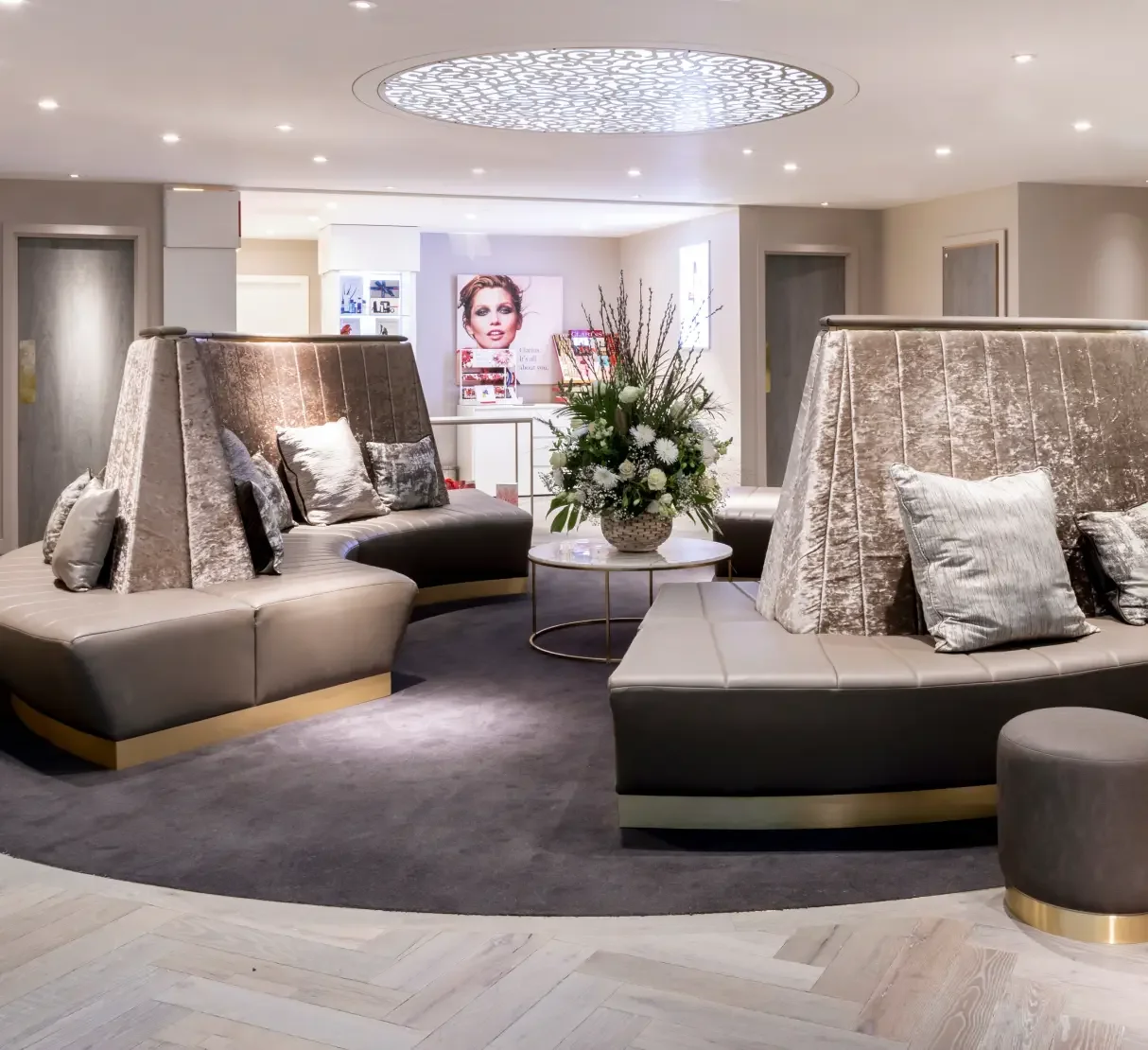 Spa relaxation lounge with bespoke seating at Champneys Henlow