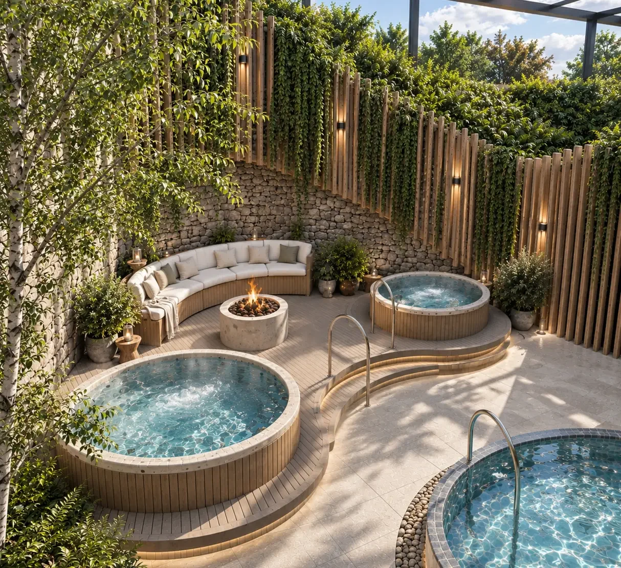 Concept visualisation of the Dromoland Castle spa garden with hydrotherapy pools and green walls