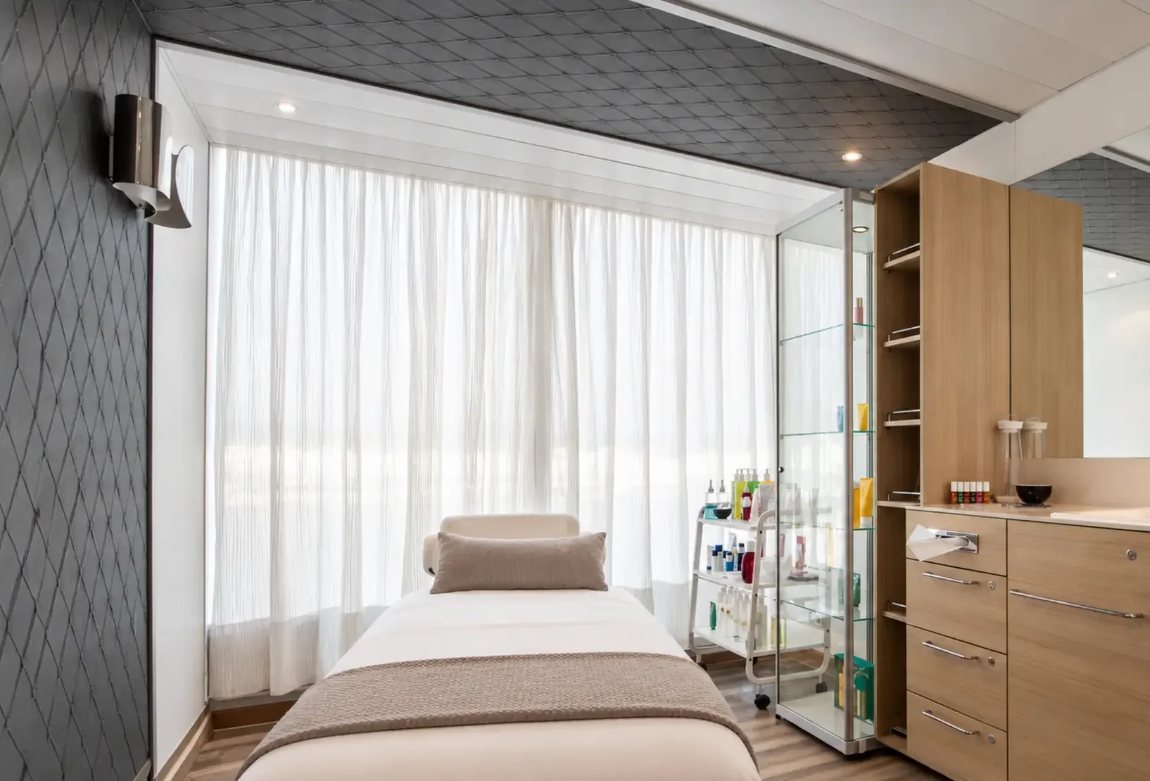 Champneys treatment room following a light-touch interior refurbishment.