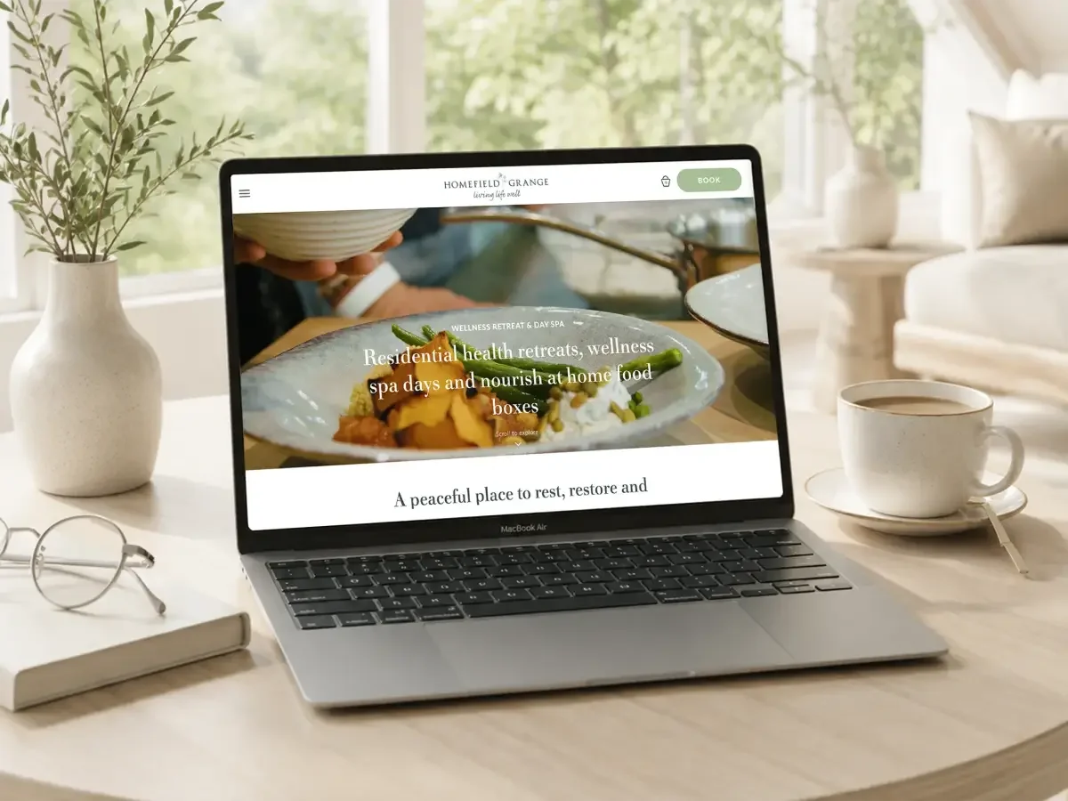Homefield Grange website design showcasing the spa, retreats and wellness experiences.