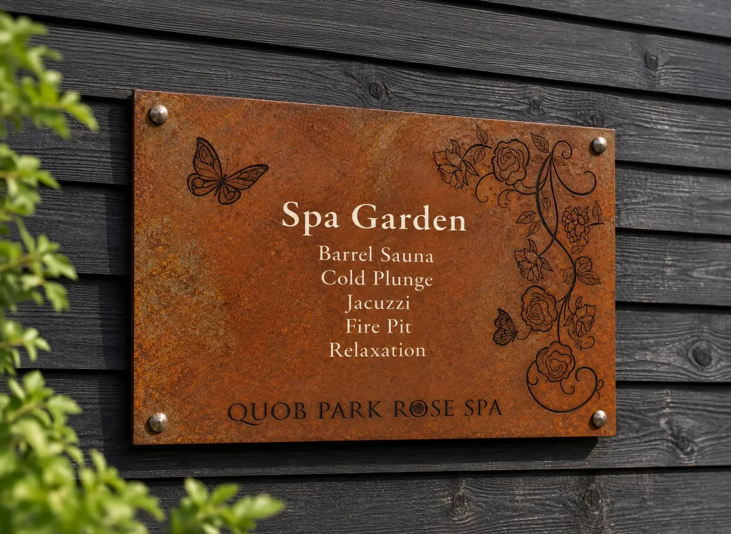 Bespoke treatment room signage using the commissioned Rose Spa pattern