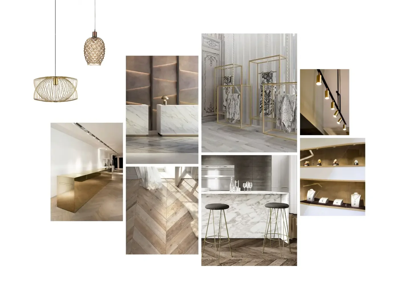 Interior design styling and material palette for The Marketplace at Champneys Henlow.