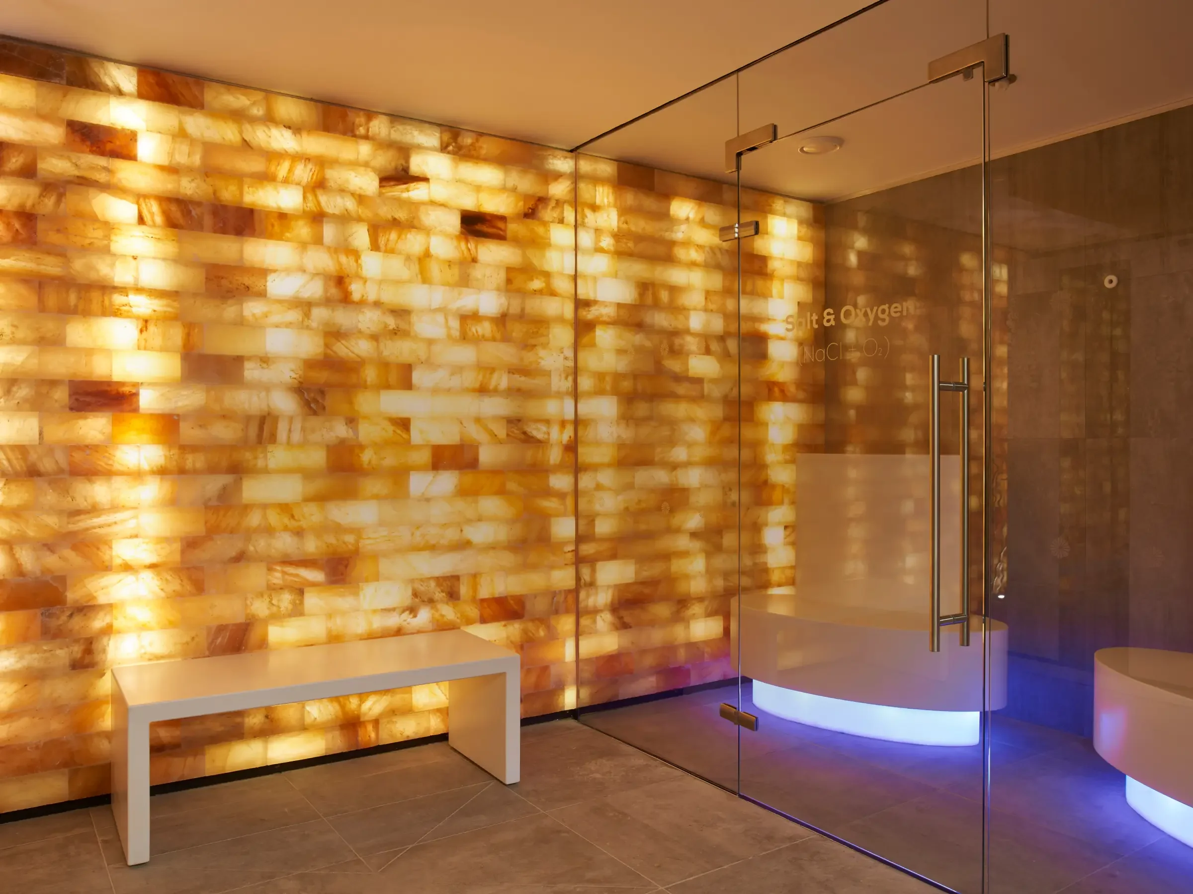 Thermal spa at Champneys Tring with illuminated salt walls and heat experiences