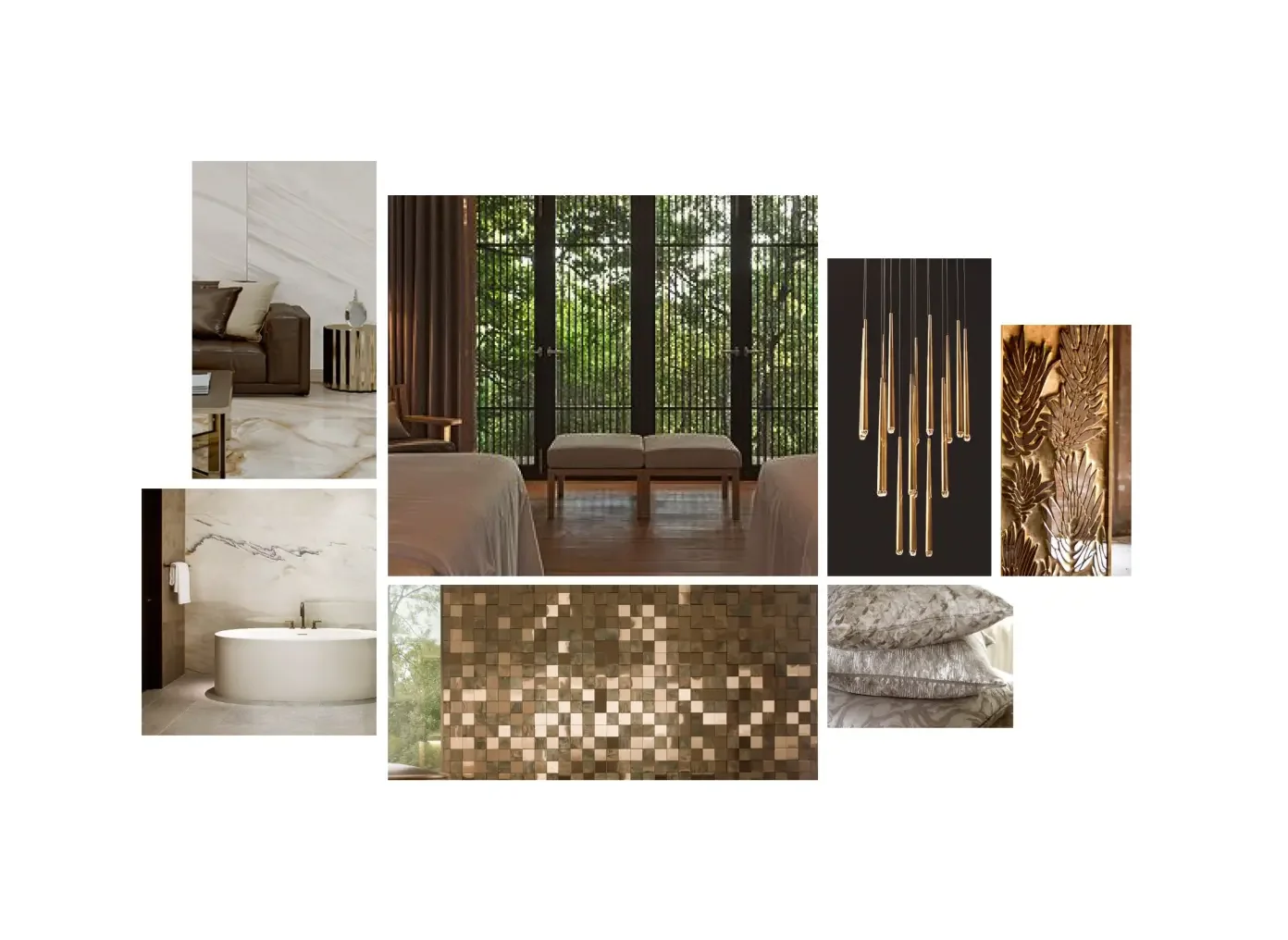 Interior design concept and material palette for the VIP treatment suite at Champneys Henlow.