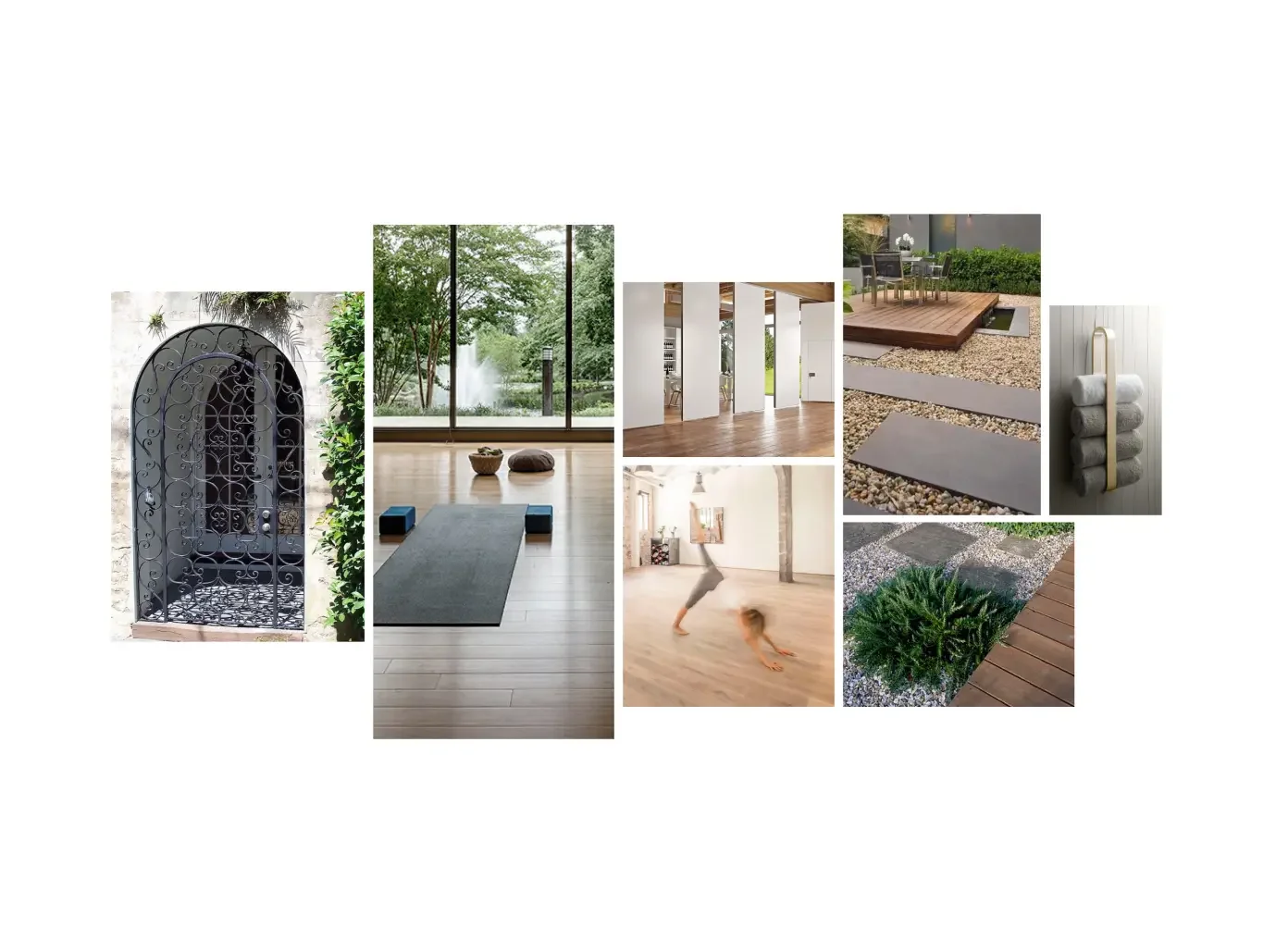 Material and interior design palette for the proposed gym and wellness space at Champneys Henlow.