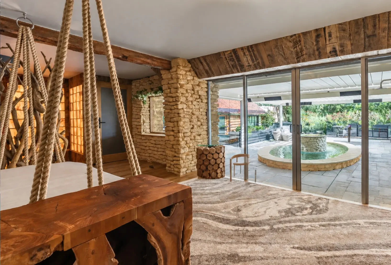 Quob Park The Farmhouse Retreat relax space with views out to covered relax and Kniepp Walk