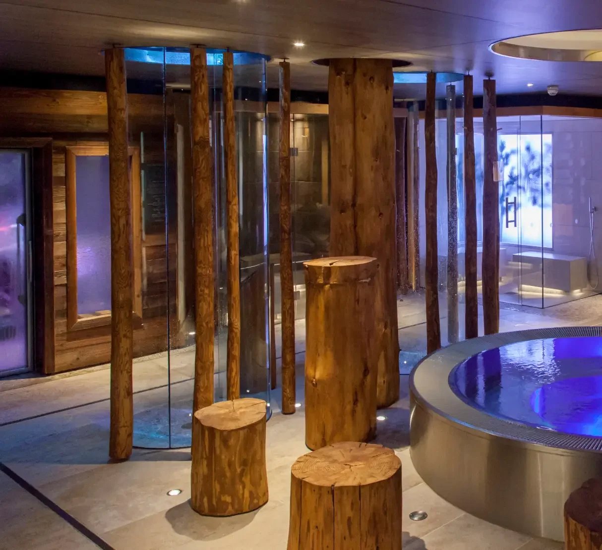 Woodland-inspired thermal suite at Champneys Forest Mere, translating the natural forest setting into an immersive spa experience.