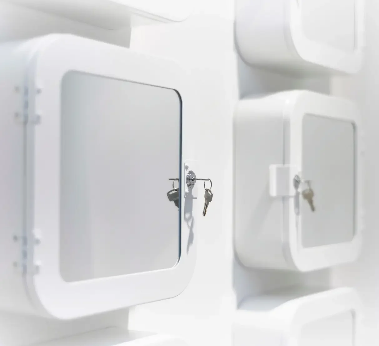 Medical-style locker boxes in the clinical treatment area at Champneys Tring