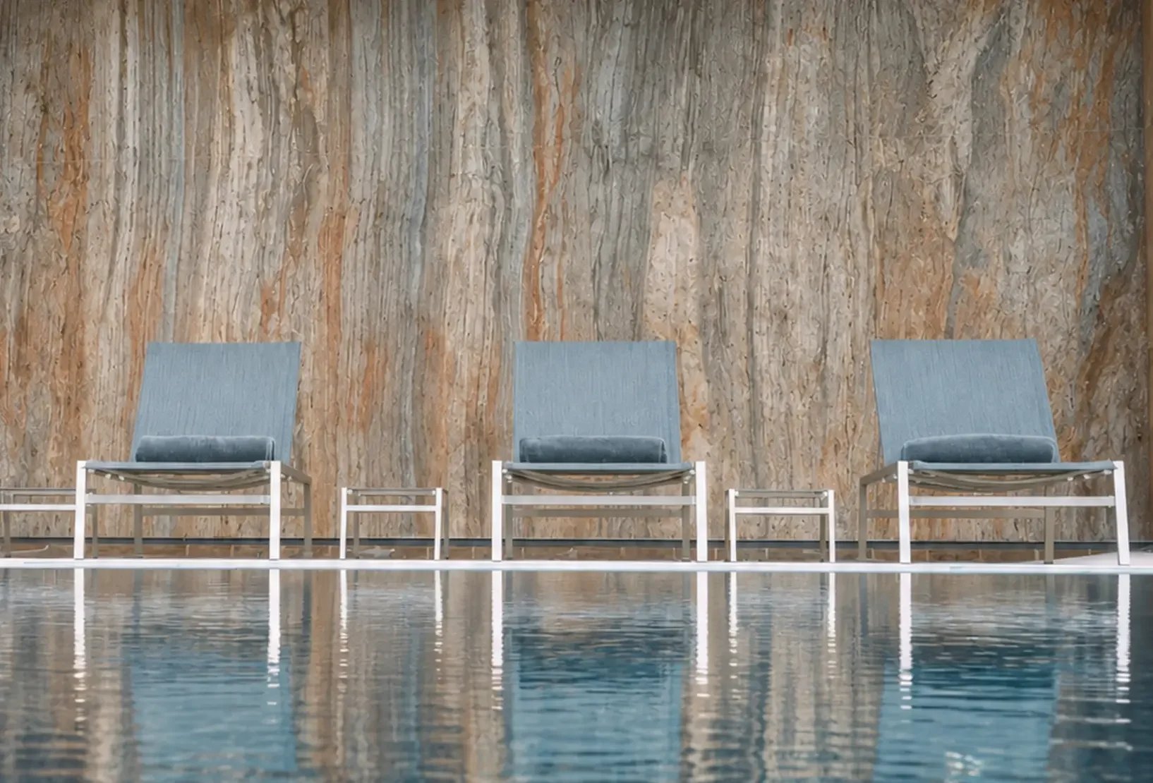 Close up of the large format Airslate used to clad the exterior of the spa and wellness building at Lower Mill Estate