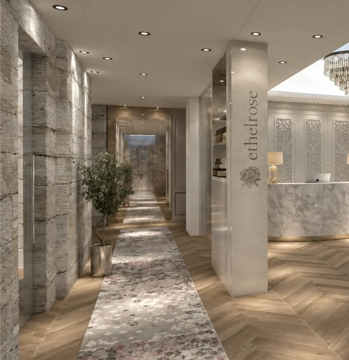 Concept visualisation of the entrance to Dromoland Castle spa and treatment rooms