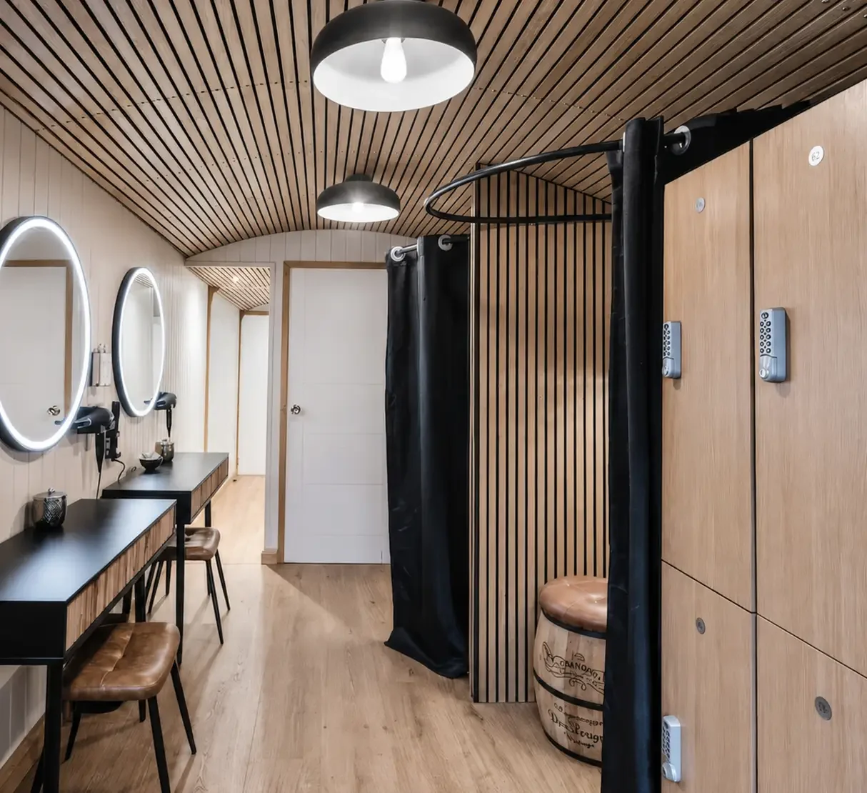 Private changing pod designed for the compact Rose Spa interior