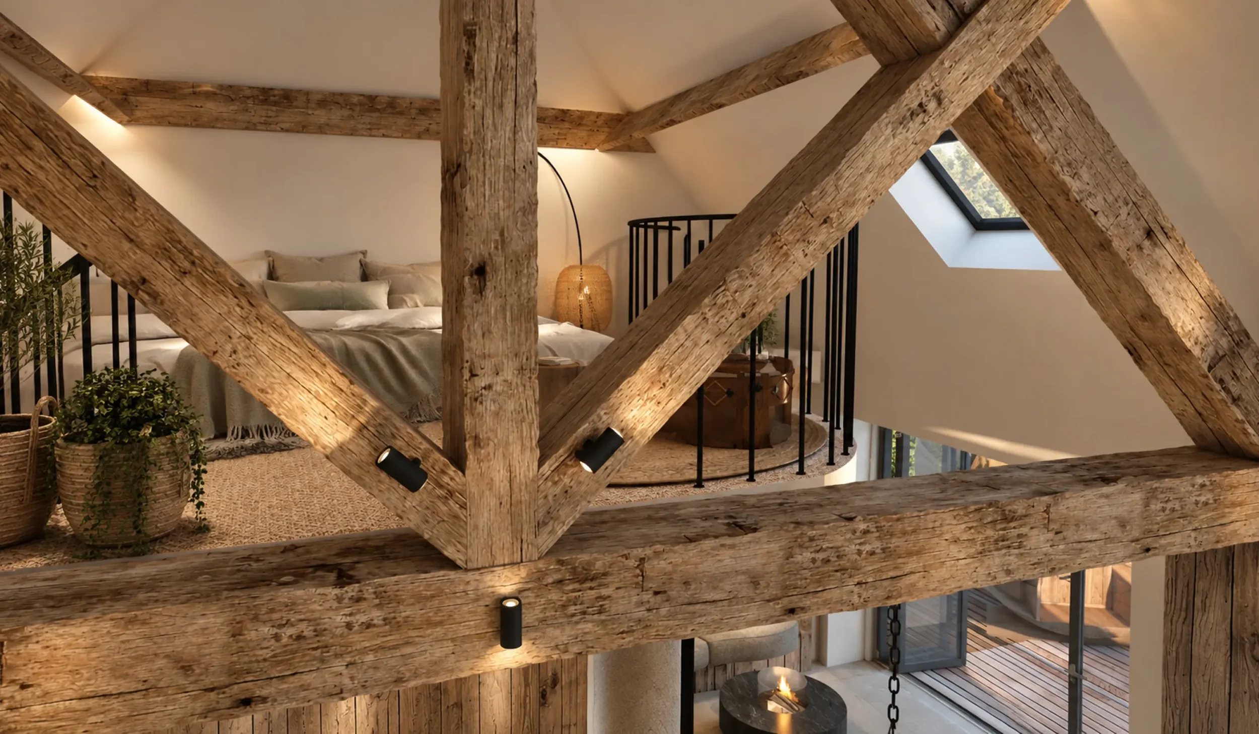 Snug relaxation space created within the characterful roof space at Rose Spa