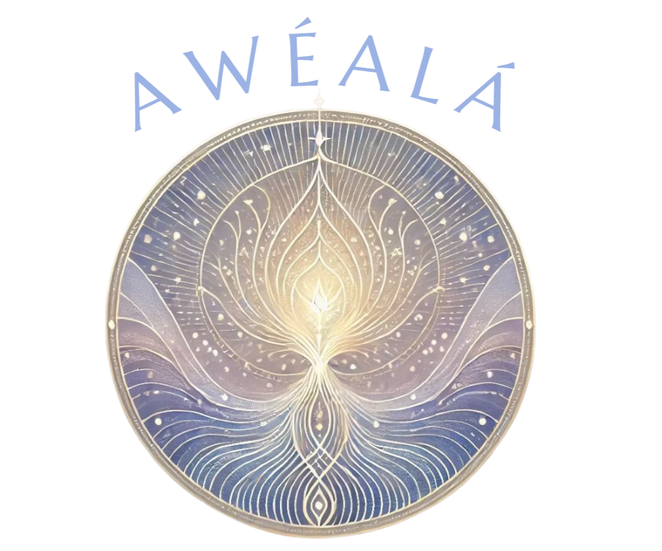 A decorative, glowing circular emblem with intricate line patterns resembling a stylized lotus flower and radiant light at its center, set against a cityscape silhouette at dusk or dawn.