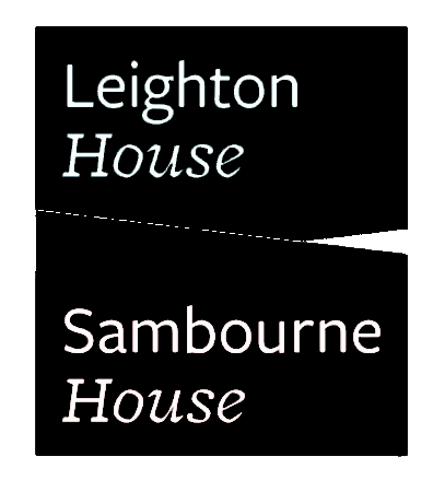 Text on a black background listing two houses: Leighton House and Sambourne House.