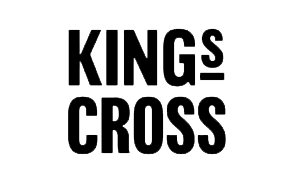 Text on a black background reads 'KINGS CROSS' in bold, outlined letters.