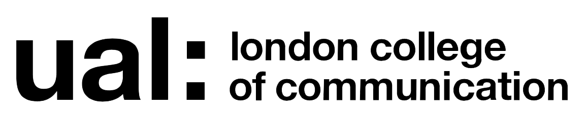 Logo of UAL, London College of Communication with black text on a transparent background.