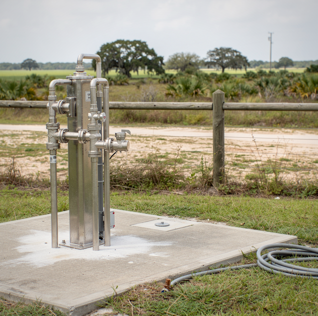 hand-dug village well beside modern industrial drilling rig