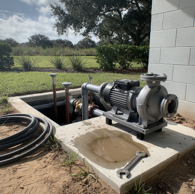 farmer inspecting irrigation pump beside water canal