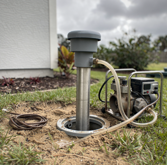 well chlorination treatment setup with chlorine tank and water pipes