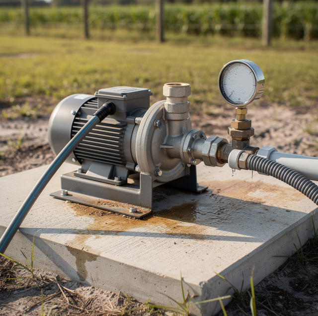 irrigation pump spraying water over Florida crop rows