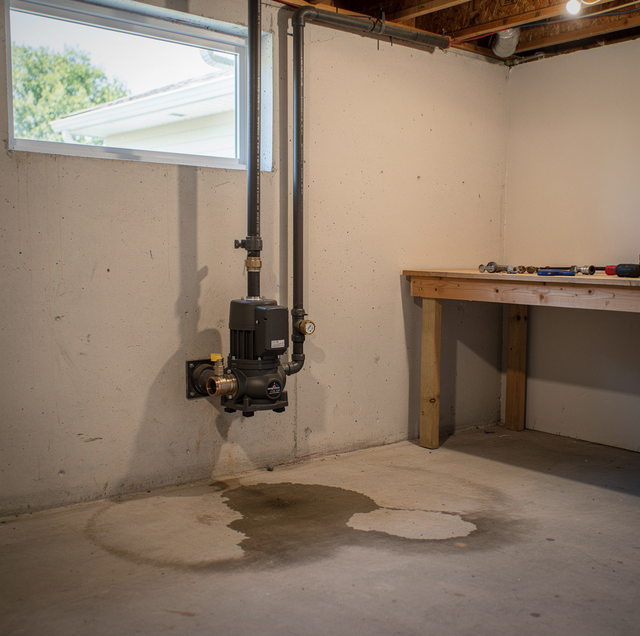 jet pump pressure gauge and pipes in utility room