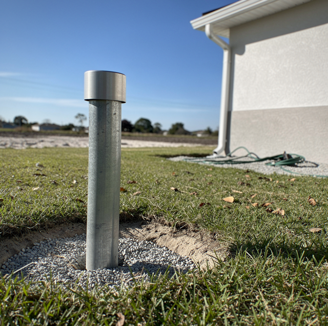 Steel wellhead drawing groundwater from deep rock