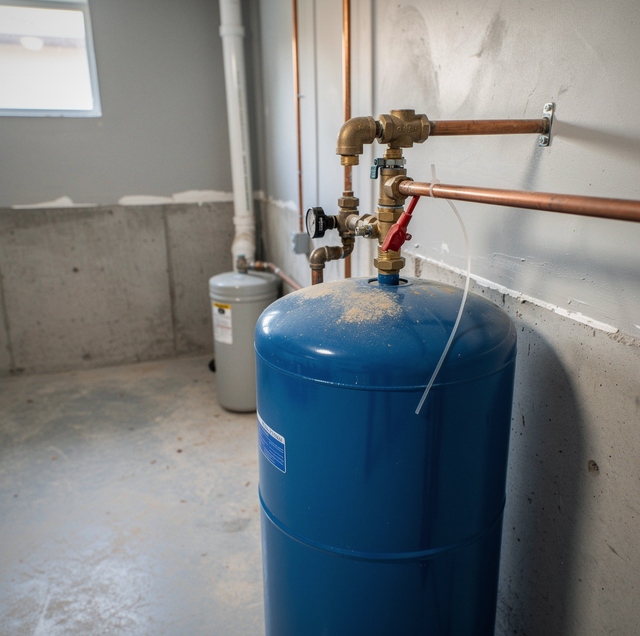 well pump pressure tank and piping in residential basement