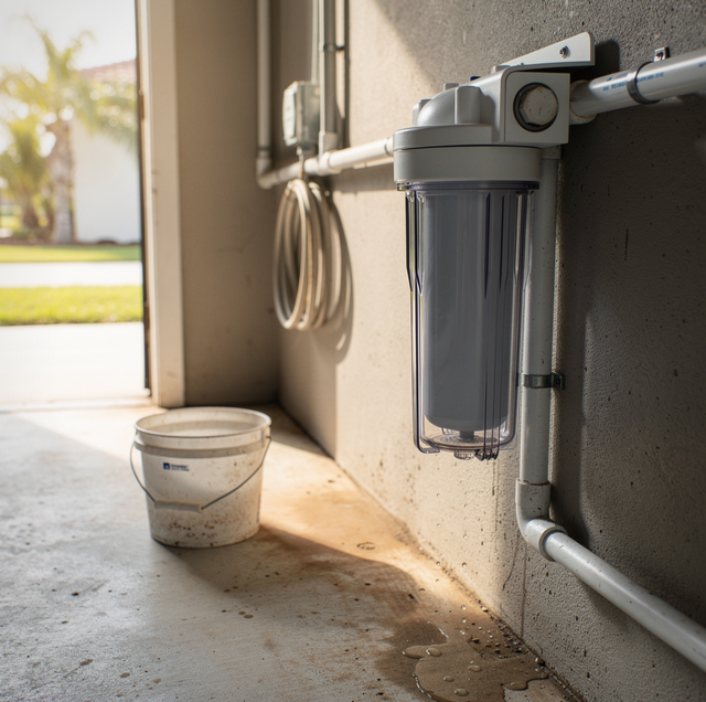 clogged water filter cartridge removed during routine maintenance