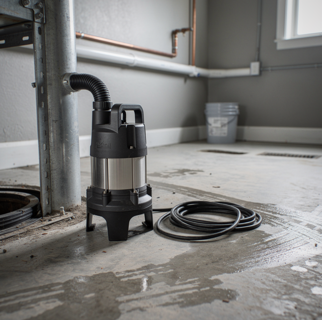 Various water pumps arranged on concrete factory floor