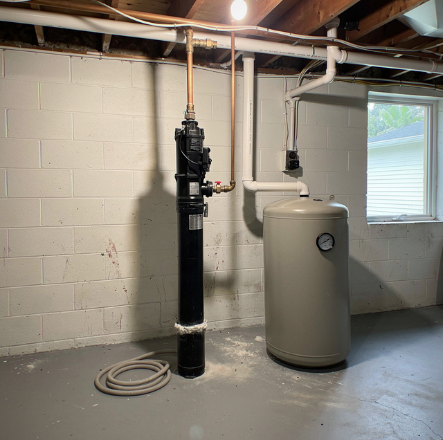 Submersible well pump lifted from residential water well
