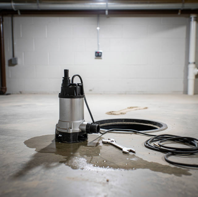 submersible water pump pulled from muddy sump pit