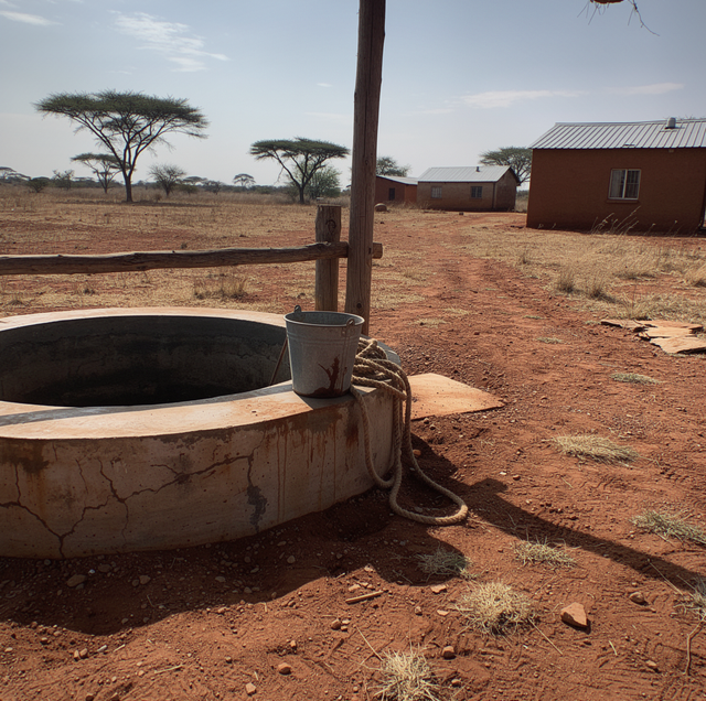 Ancient stone water well in rural village