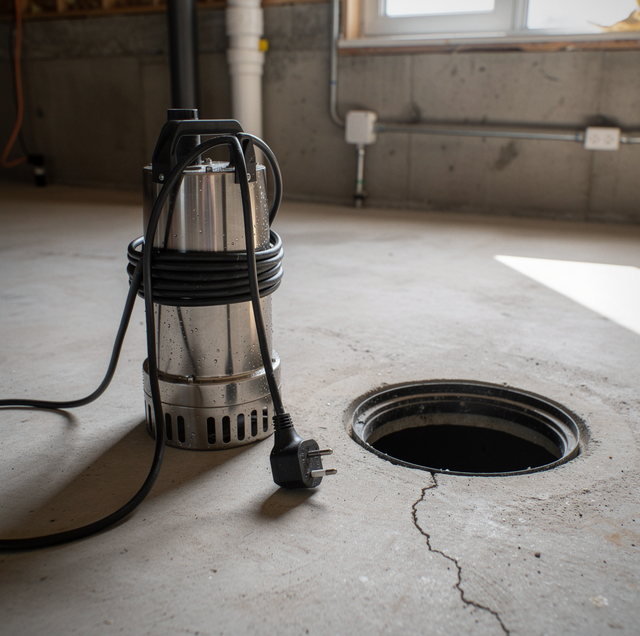 submersible pump lowered into residential well casing