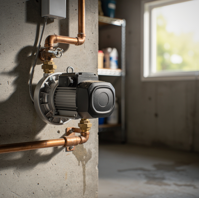 Residential water pump boosting pressure to home plumbing