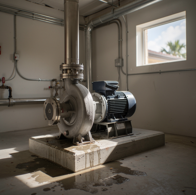 Worn centrifugal pump impeller removed during maintenance inspection