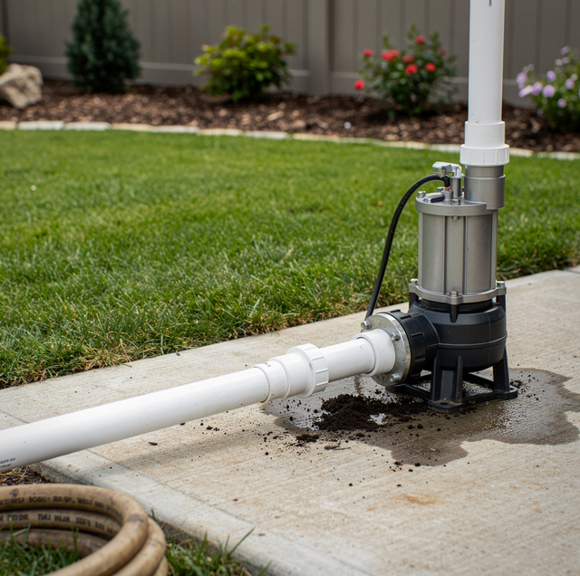 stainless steel irrigation pump beside green crop rows