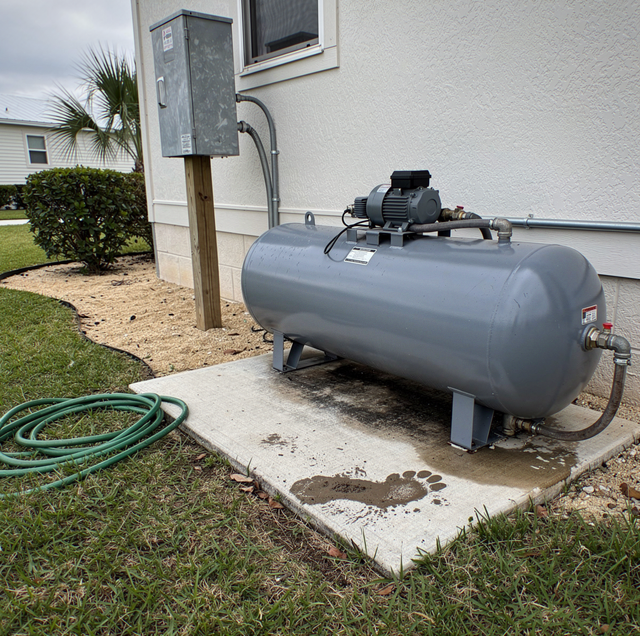 Pressure tank and pump house serving mobile-home park well
