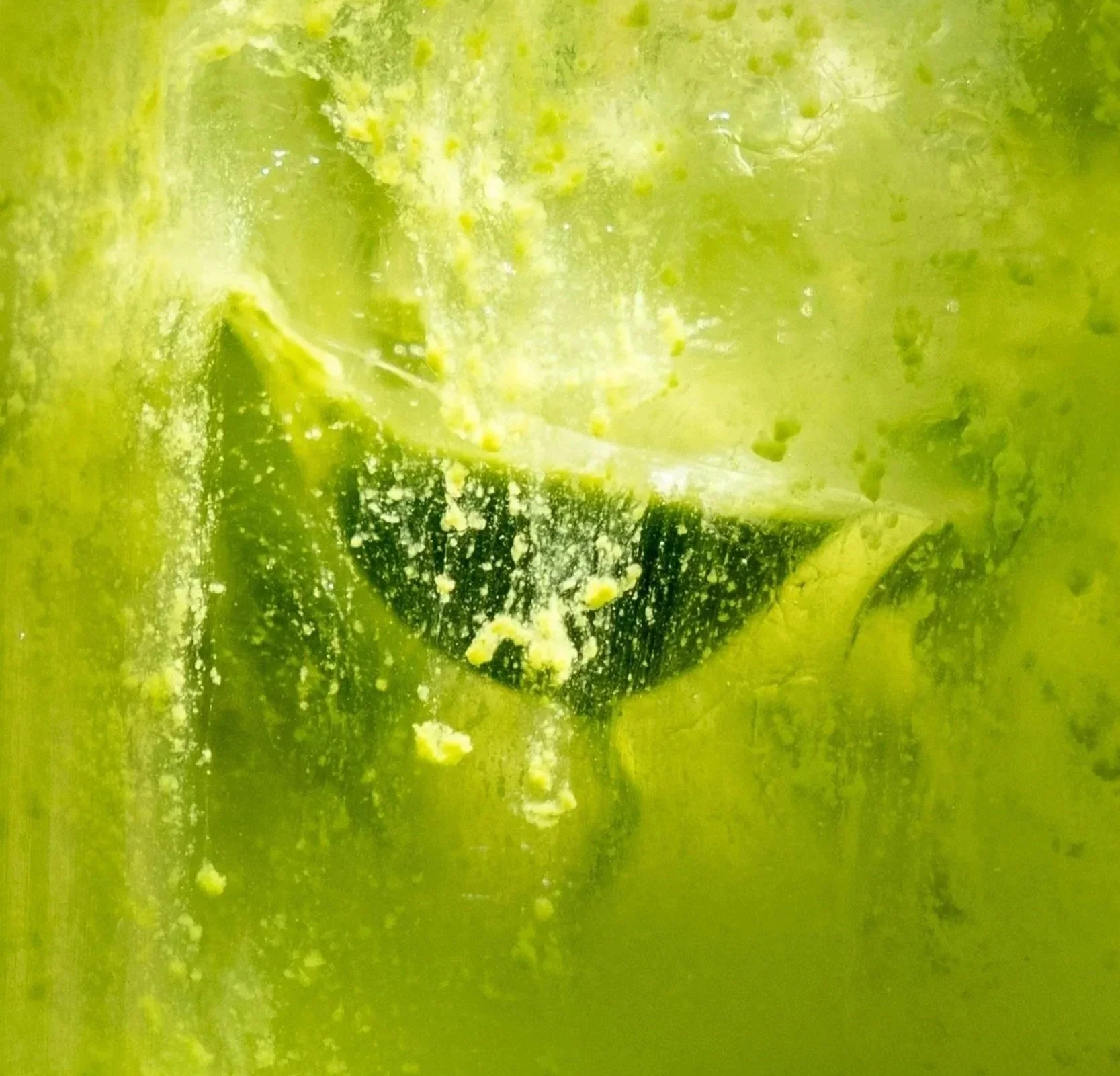 Close-up of matcha shot.