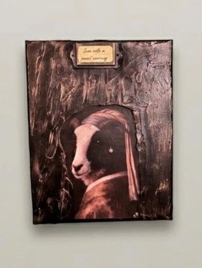 "Ewe" with a Pearl Earring Mixed Media Canvas