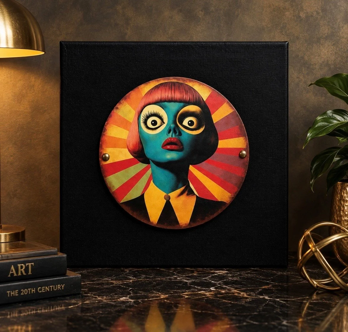 Pyschedelic Funk - fabulous sci fi art to bring fun to any area of your home or bar ! Metal image mounted onto matt back canvas 